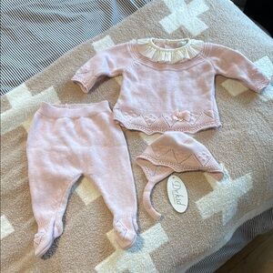 NWT Lace Trim Pink Baby Knit Outfit Set